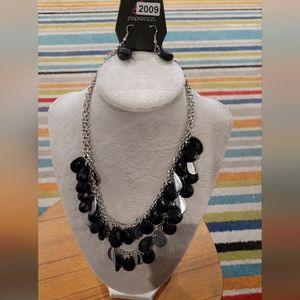 Paparazzi black and silver necklace and earring set.